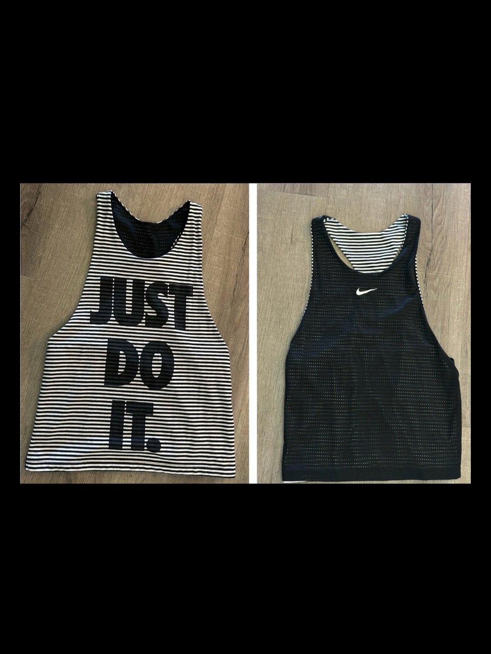 Nike Y2K Vintage 2 in 1 Tank Top Reversible Small Black White Stripe Mesh EC